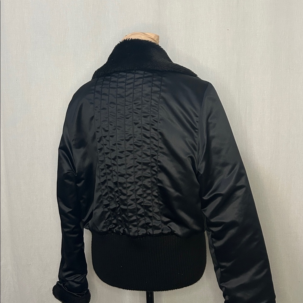 Y2K Star City Faux Fur Bomber Jacket - Black | Size L - Picture 2 of 9